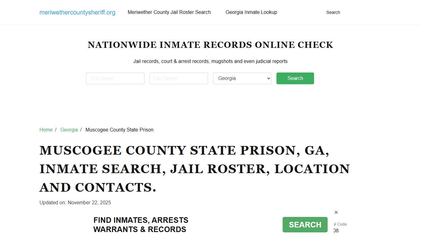 Muscogee County State Prison, GA, Inmate Search, Jail Roster.